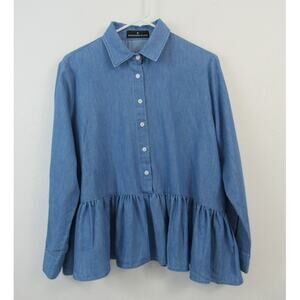 Pomander Place Size Medium Tuckernuck Cotton Blend Button Down Ruffle Lagenlook